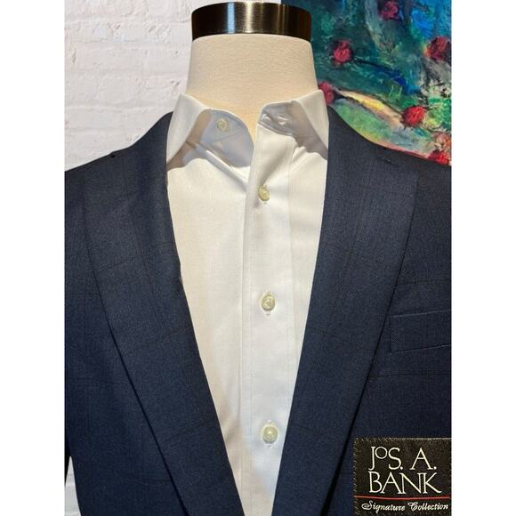 Jos A Bank Signature Collection Blazer 44L Blue Plaid Wool Sport Coat Jacket - Picture 2 of 12